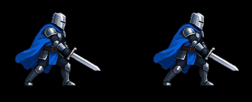 The grid and strip knight animations running side by side in a GameMaker room