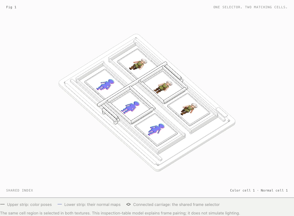 One shared selector picks the corresponding color and normal cell