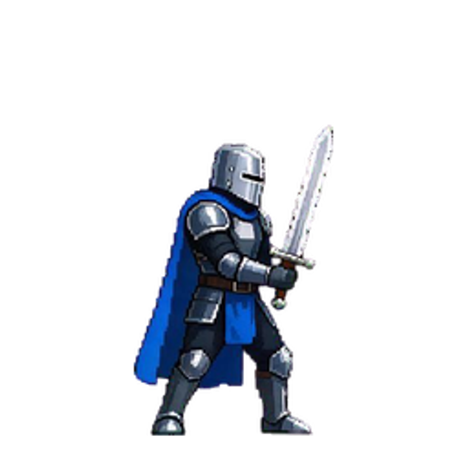 A blue-caped knight performing a sword attack on a transparent background