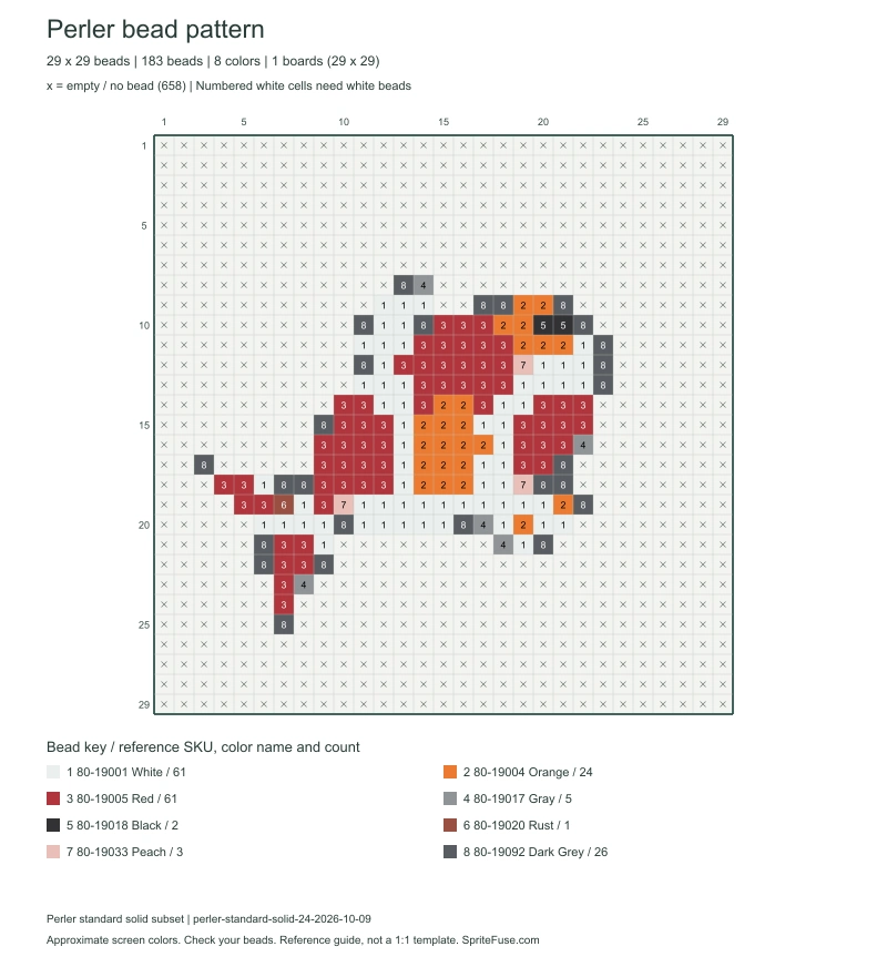 Actual numbered koi fish bead pattern with its Perler color key