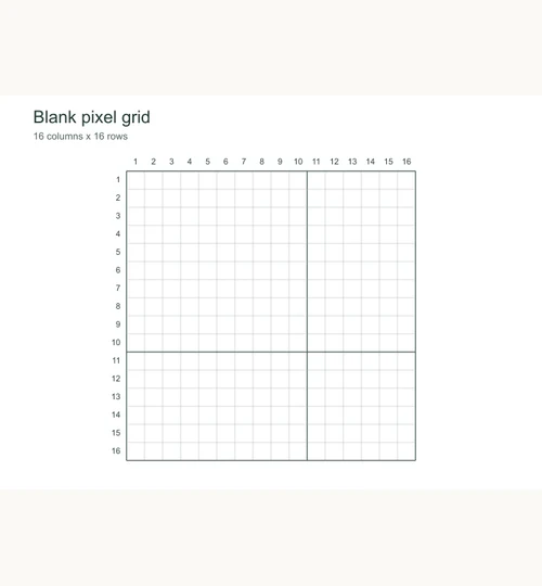 Blank 16 by 16 grid with numbered rows and columns