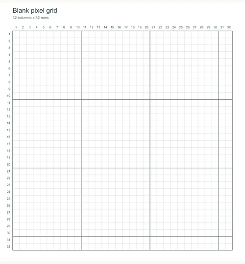 Blank 32 by 32 grid with numbered rows and columns