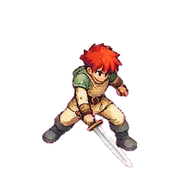Red-haired adventurer in cream armor holding a steel sword