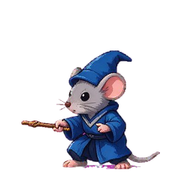 Blue-robed mouse wizard casting a golden spark from a wooden wand