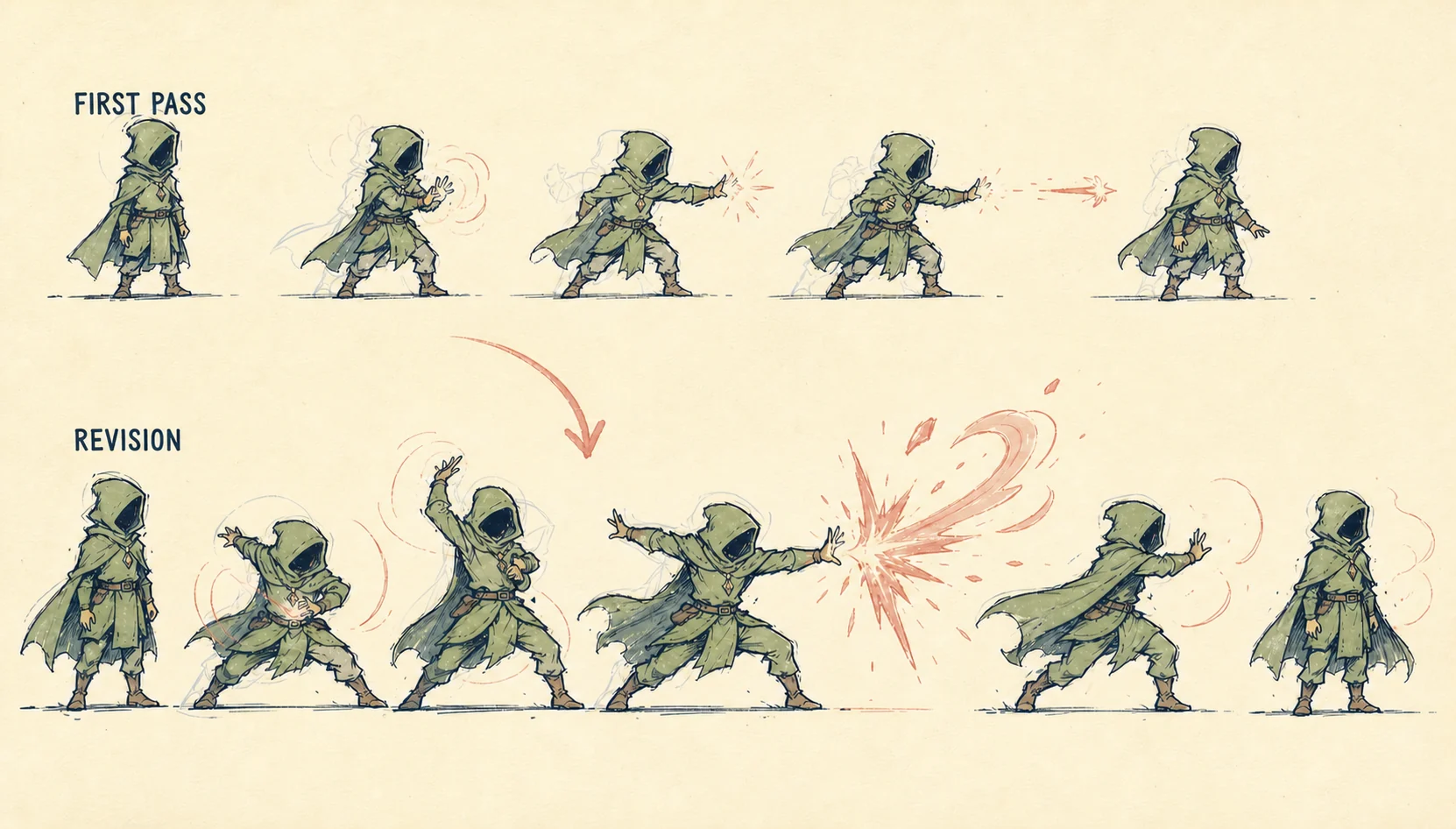 Editorial sketch comparing a first motion pass with a clearer revised action