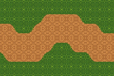 Green grass tiles joining a winding brown dirt path